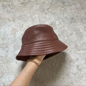 Aritzia Babaton Brown Leather Bucket Hat NWOT